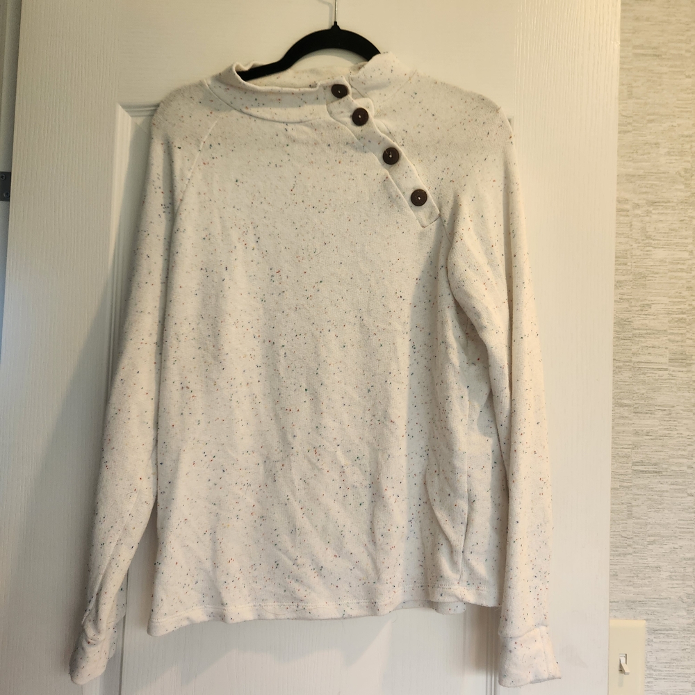 White Birch Speckled Button-Accent Top Size M Euc